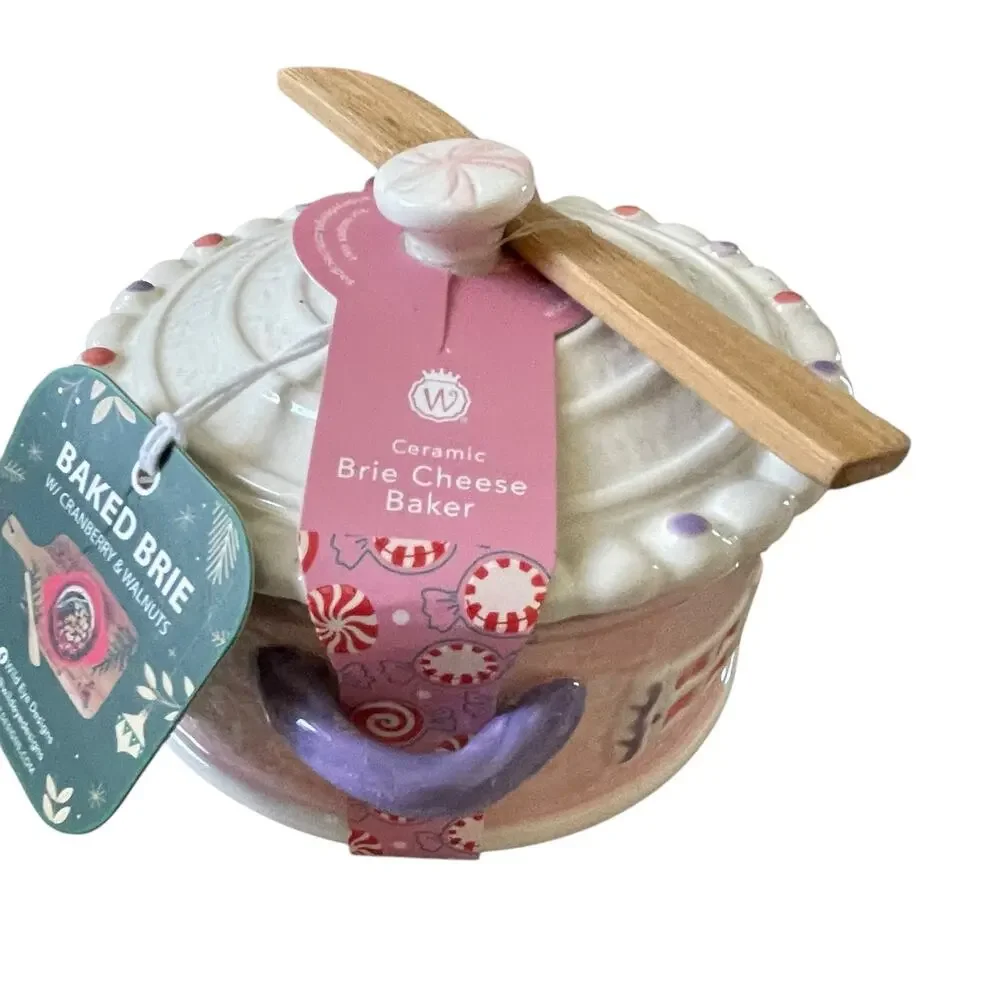 Pink Gingerbread House Brie Cheese Baker with Lid Bakeshop Christmas 2024 New